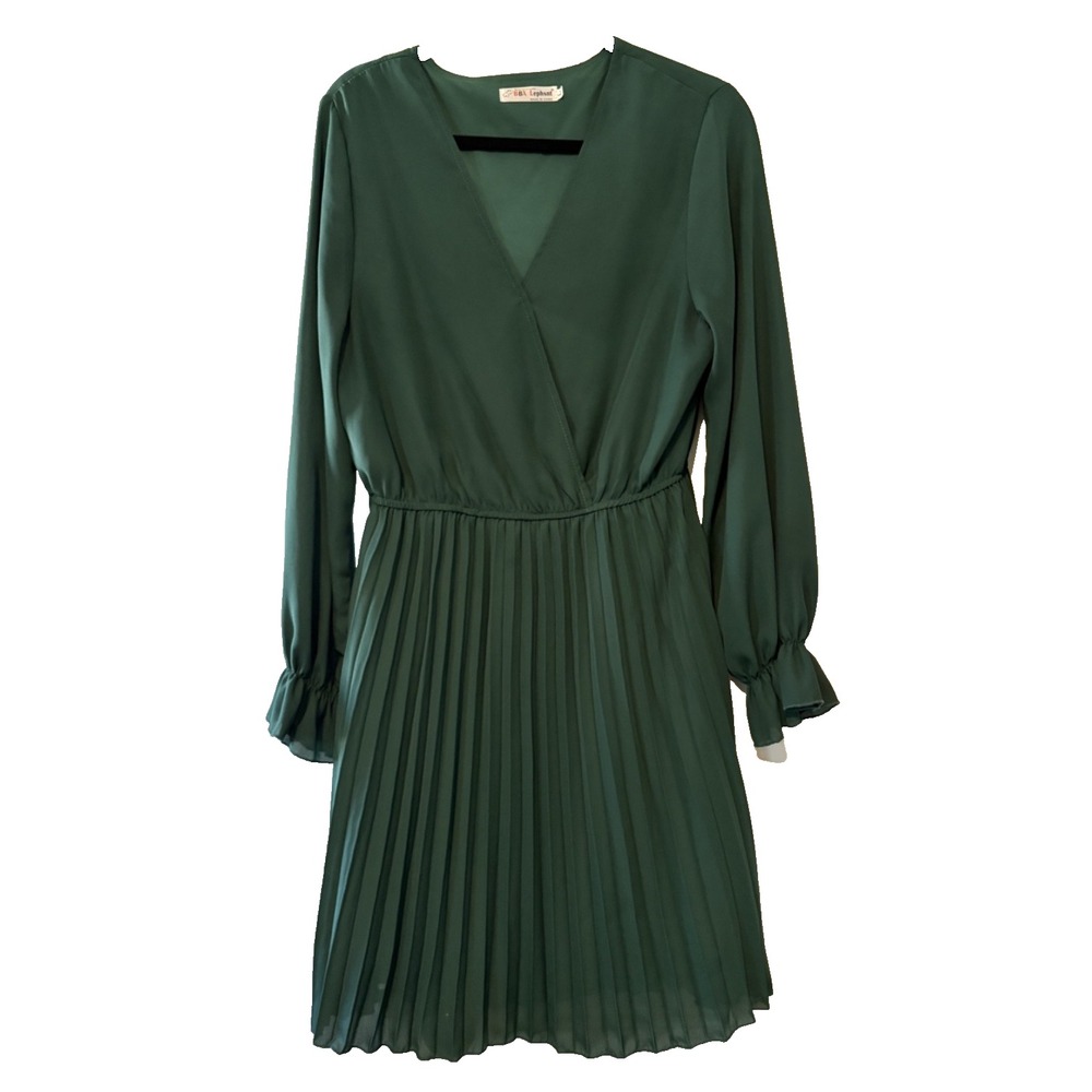 BBX Lephsnt Long-Sleeve Green Midi Dress Women's Size Large Party Dark Academia